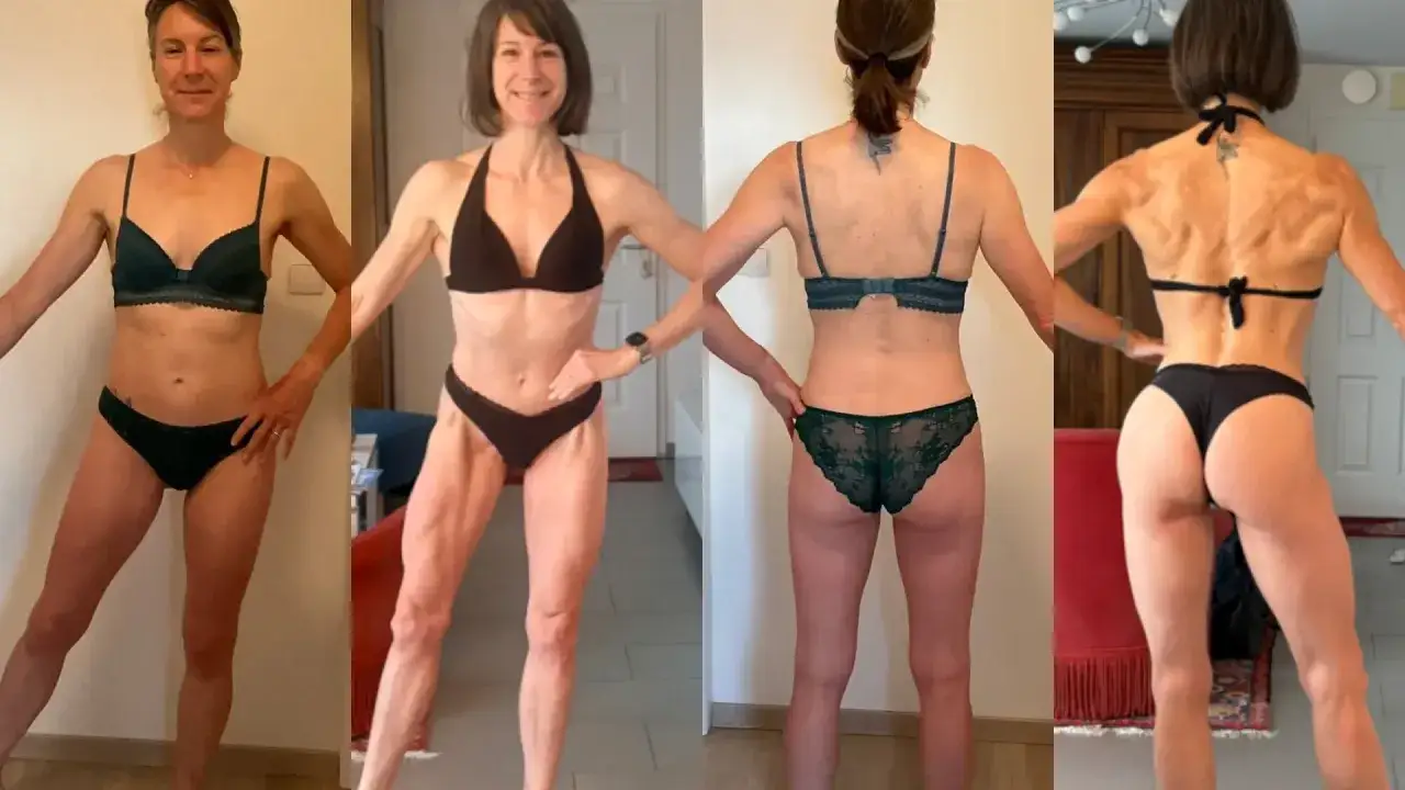 Une femme de plus de 50 ans d&eacute;montre les r&eacute;sultats de son entra&icirc;nement. Elle se muscle et affiche une silhouette tonique, prouvant qu'il n'est jamais trop tard pour se sentir bien.