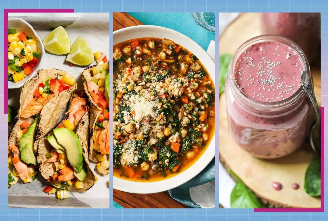 Tacos, soupe et smoothie : un trio savoureux pour un régime anti-inflammatoire et perte de poids réussi.